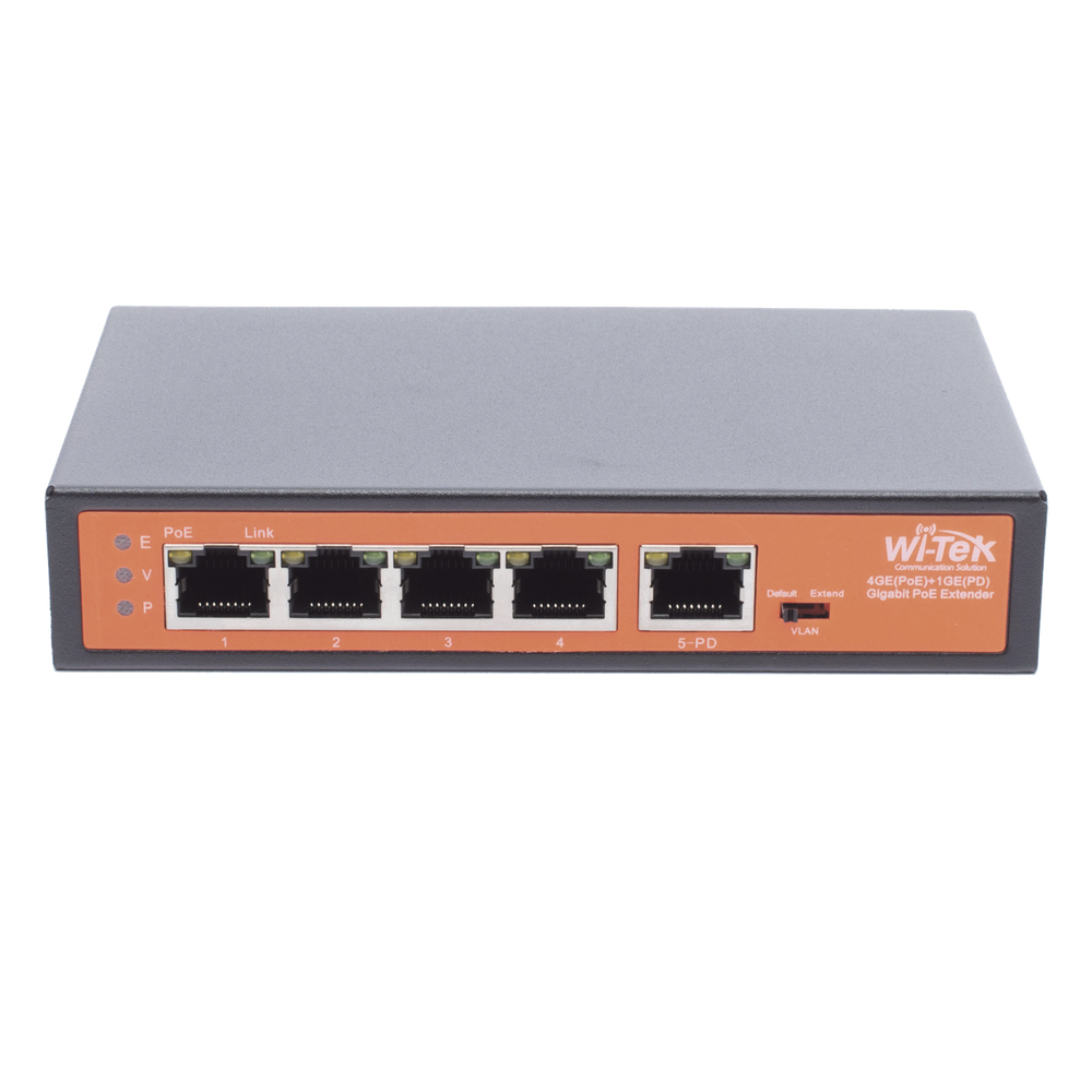 [WIPE51G] Extensor PoE / Entrada hasta 90 W / 4 puertos Gigabit PoE salida 802.3 af/at / Extensor PoE hasta 250 m / No administrable - WI-TEK WIPE51G