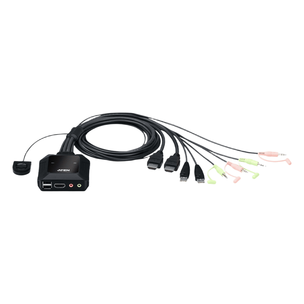 Conmutador KVM con cable HDMI 4K USB de 2 puertos con selector de puerto remoto | 4096x2160 @ 60Hz (4K DCI) | HDCP 2.2 | Jack 3.5mm (Audio/Micrófono) | Conecta y controla 2 equipos con un solo monitor, teclado y mouse