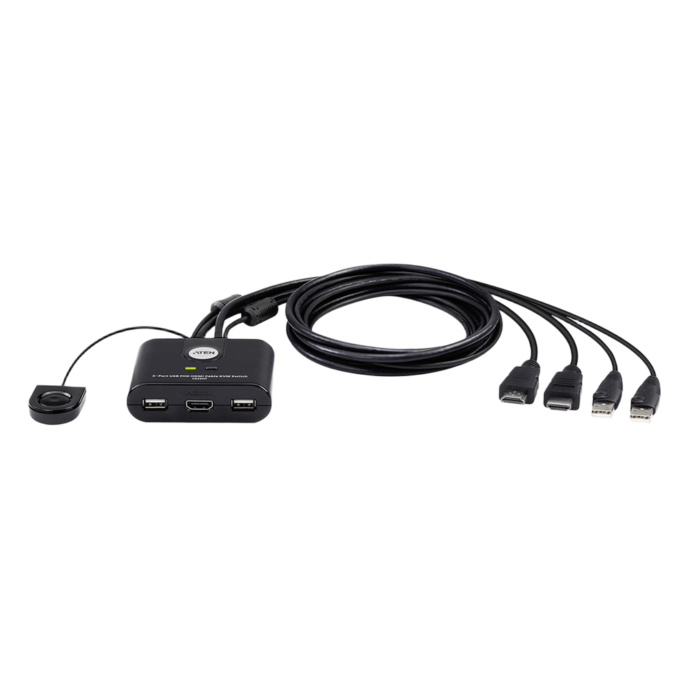 Switch KVM | USB FHD HDMI | de 2 puertos en formato cable | 1920x1080 @ 60Hz (FHD) | HDCP 1.4 | Conecta y controla 2 equipos con un solo monitor, teclado y mouse