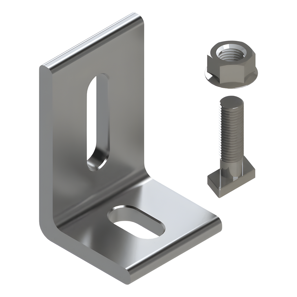 Herraje en L / L Foot / Fijación al Suelo / Aluminio Serie 6000 / Acero Inoxidable / Compatible con N Rail 4.72 / Techos Planos e Inclinados