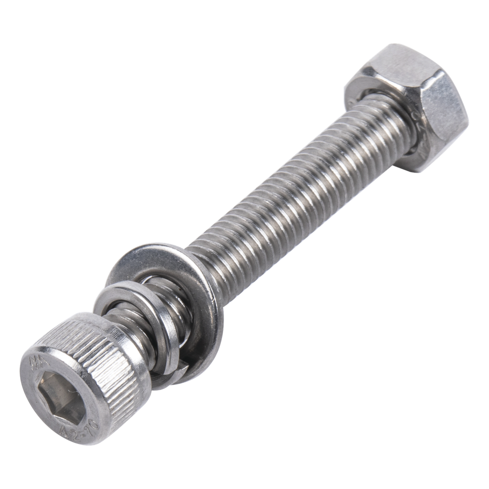 1 Tornillo Allen Milimétrico de Acero Inoxidable M8-1.25 x 40/ Con 1 Tuerca, 1 Arandela de Presión y 1 Plana / Para Montajes de Módulos Foto Voltaicos .