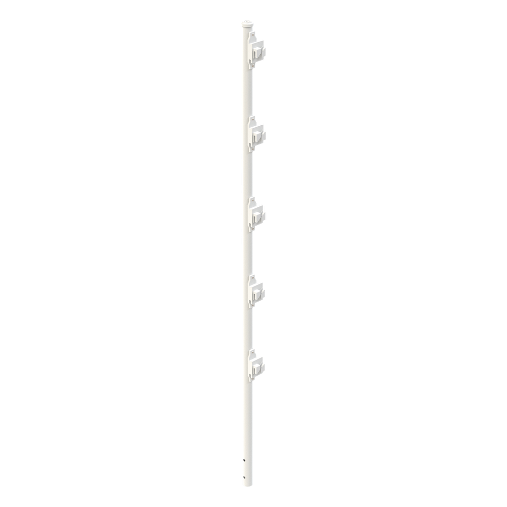 [SYS-POST-3W] Poste con 5 Aisladores de PASO para Cerca Electrificada. Tubo Galvanizado de 1.2m, cal. 18 de 1" Diam. + Pintura Blanca Aplicación en Polvo.