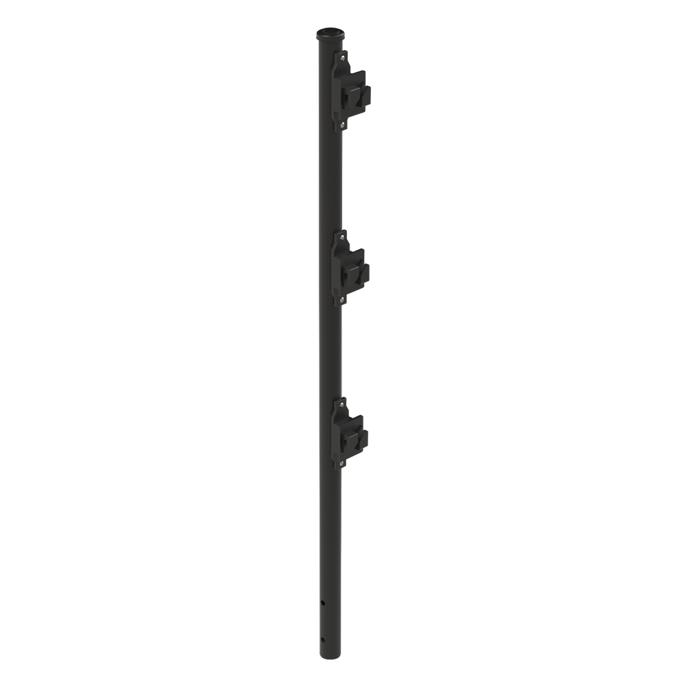 [SYS-POST-7B] Poste de Paso Negro de 0.75m para Cerca Electrificada. Tubo Galvanizado cal. 18 de 1"Diam. con Tapón y 3 Aisladores Instalados.