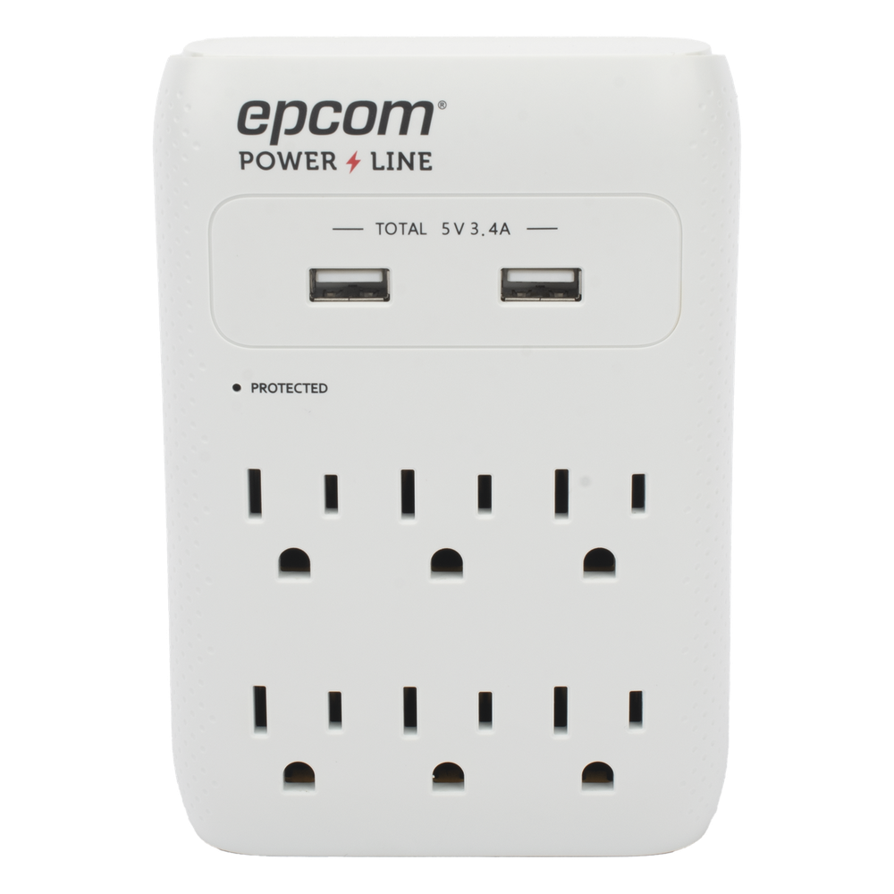 Multicontacto de Pared 110 Vca EPCOM POWERLINE EPLSPWUSB – 6 x Nema 5-15P
