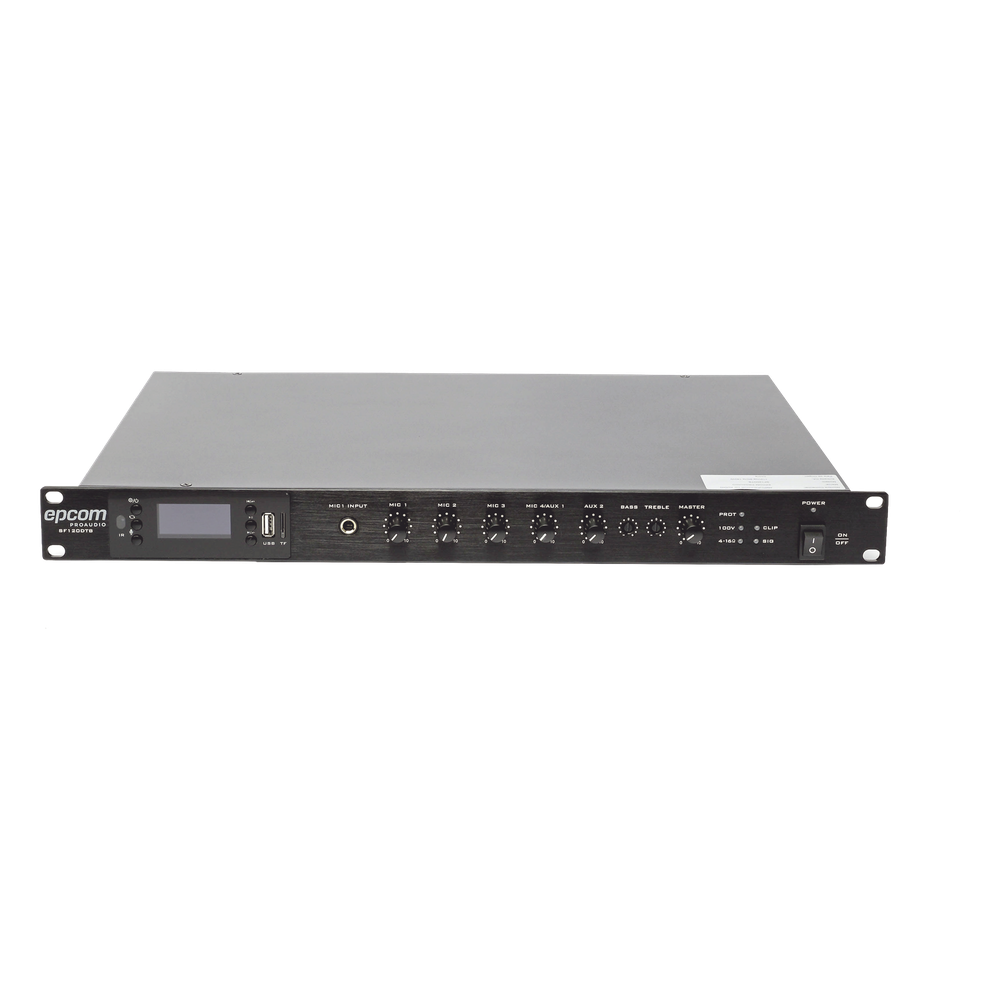 [SF-120DTB] Amplificador Mezclador | 120W RMS | Sistema 100V y Baja Impedancia | MP3 | Tuner | Bluetooth | Música ambiental y Voceo