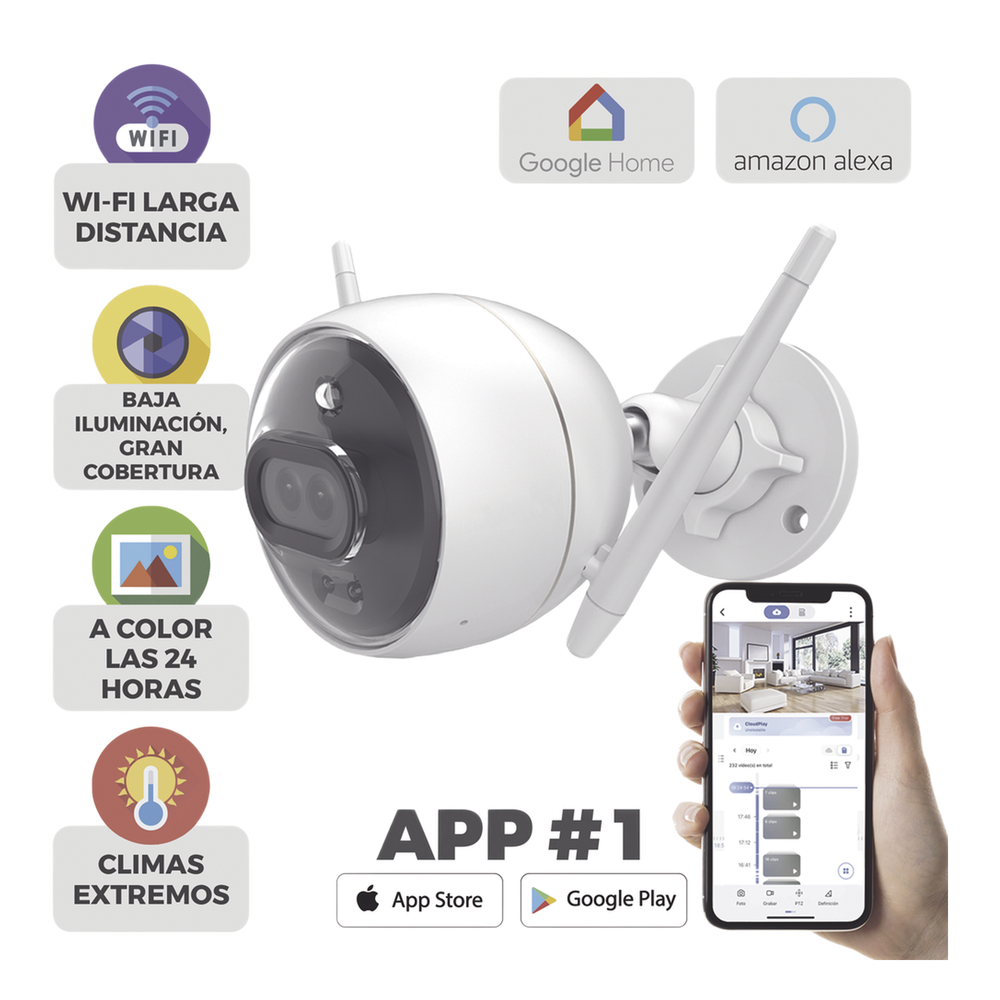 Bala IP 2 Megapíxel / Wi-Fi / Doble Lente / COLORES EN OSCURIDAD / Deteccion de Personas o Vehículos / Cruce de Línea / Intrusión a un área / Audio de dos vías / Luz Estroboscópica / Sirena / MicroSD