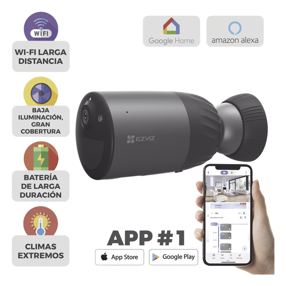 [CS-BC1C] Cámara IP Inalámbrica Con Batería Recargable EZVIZ CS-BC1C – 2 Megapíxel