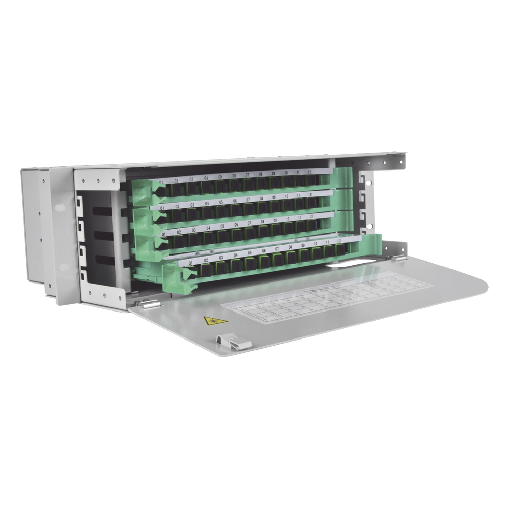 [ODU19T-A48-A] Distribuidor de Fibra Óptica para 48 Empalmes, con 48 Acopladores SC/APC y 48 Pigtails, 19, 3 UR