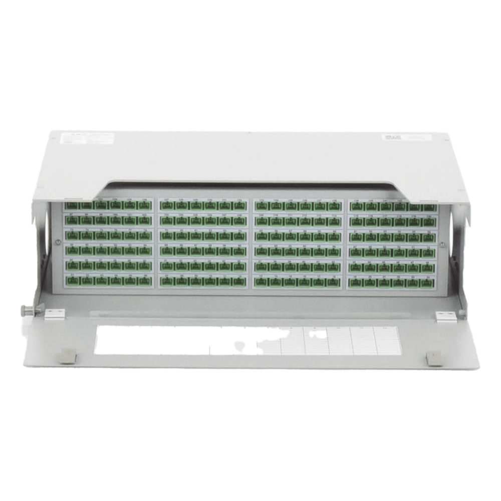 [ODU19T-B144-B] Distribuidor de Fibra Óptica para 144 Empalmes, con 144 Acopladores SC/APC y 144 Pigtails, 19, 5 UR