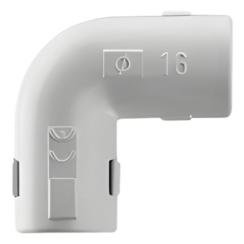 Unión en "L" (Codo) para tubería rígida, recomendado para cable eléctrico, PVC Auto-extinguible, de 16 mm