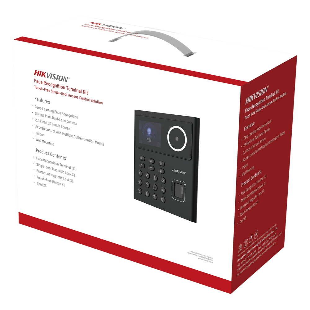 Kit WiFi de Control de Acceso Lite TODO INCLUIDO con Lector de Rostros, Tarjetas y Huellas / 500 Rostros / Compatible con App HIKConnect / Incluye Electroimán Botón de Salida y Montajes Z y L para imán / HIK-IA