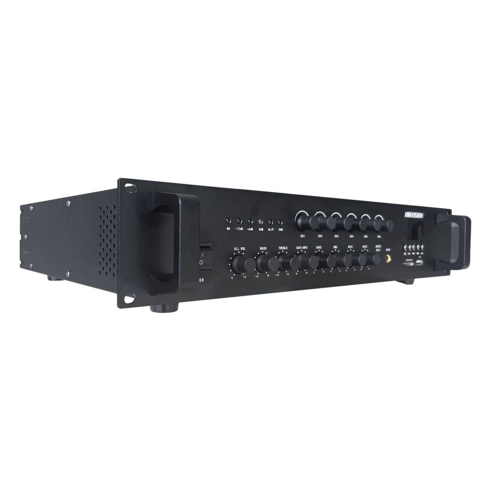 Amplificador de Audio | Bluetooth | 120 W | 6 Zonas con Control de Volumen Independiente | 70/ 100V COM | 4- 16 ohms | Montaje en Rack | Voceo y Musica Ambiental