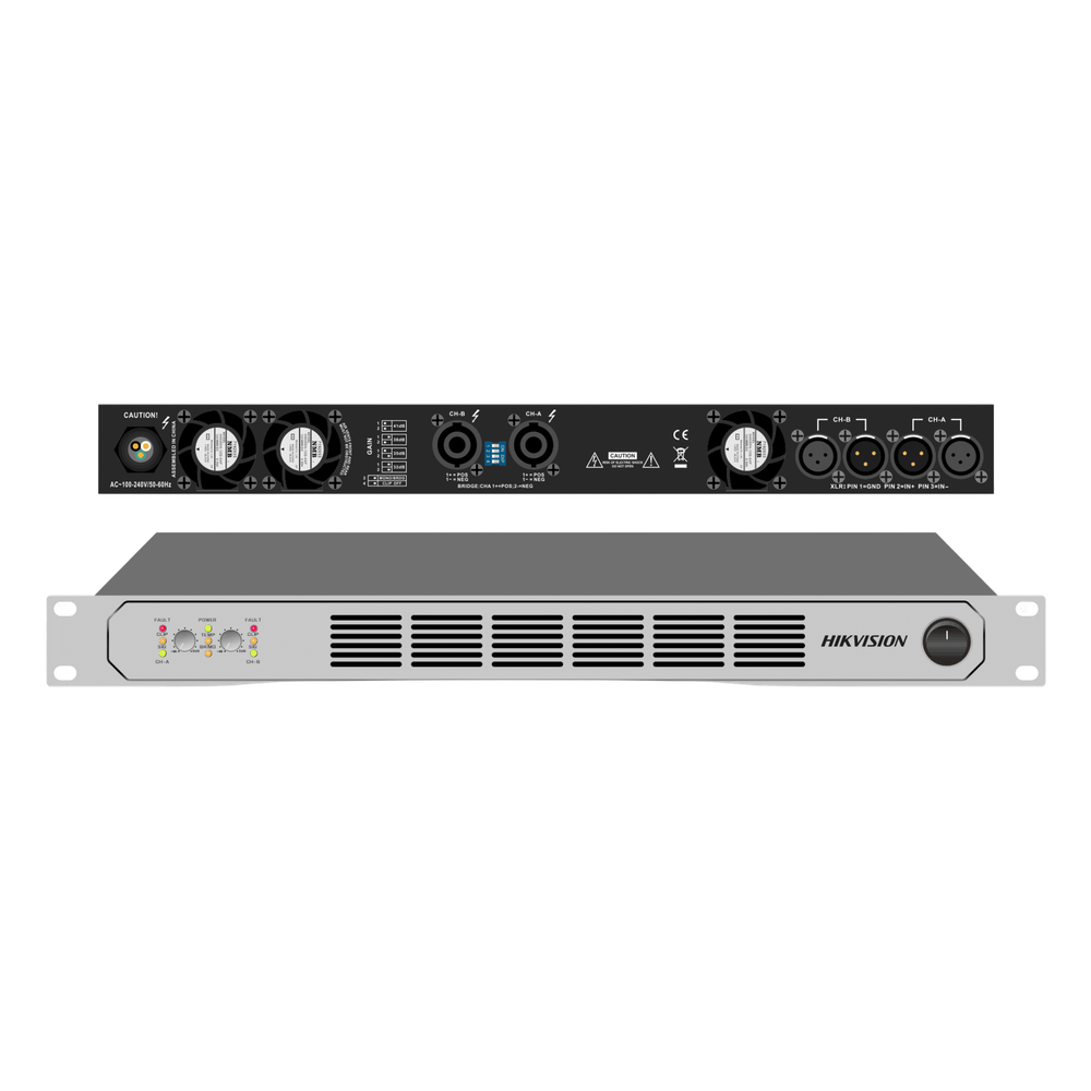 Amplificador de Potencia Profesional / 250W 2-Zonas / Clase D / Eficiencia 90% / Modos Estéreo y Puente / PFC de Banda Ancha / Protección Integral / 1U Compacto