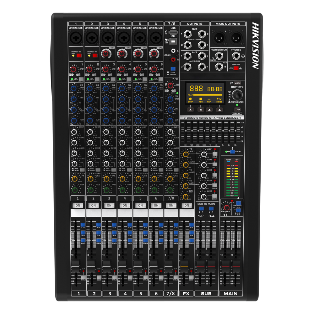 [DS-QAPMCR8-A] Consola de Mezcla Analógica | 8 Canales | 6 Entradas Mic/Línea | 12 Salidas | DSP Efectos | USB Media | Bluetooth | Montaje en Rack