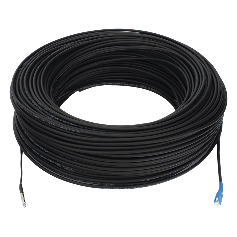 Rollo de Fibra Óptica Drop Redonda G657A2 Monomodo Simplex de 200 Metros (656.17 pies) con Conectores SC/UPC-SC/UPC para Instalaciones Aéreas, Subterráneas o a la Intemperie