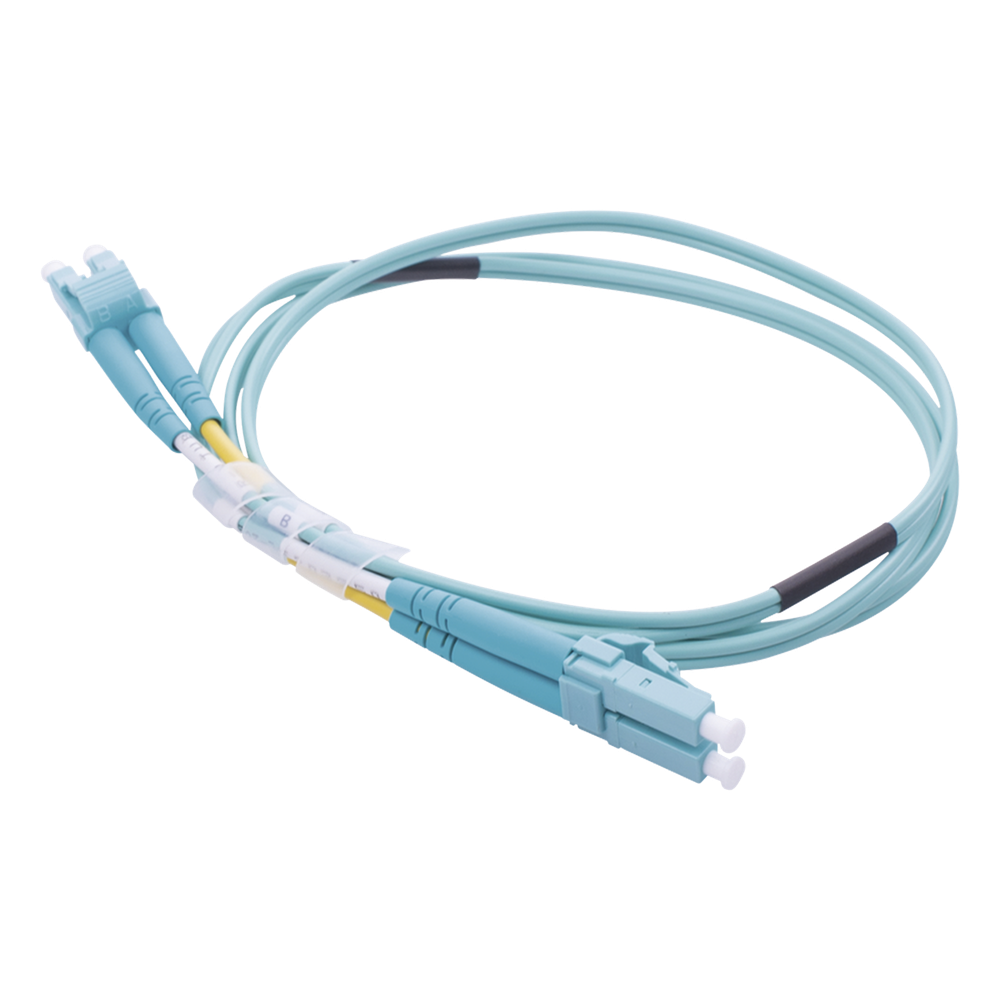 Jumper de Fibra Óptica Multimodo OM4 50/125 LC-LC OFNR (Riser), 2.0 mm, Dúplex, Aqua, 1 metro (3.28 pies)