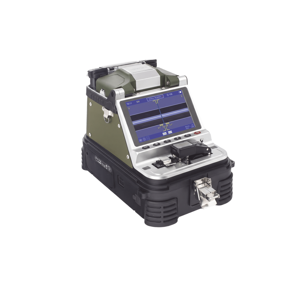 Fusionadora de Fibra Óptica Multimodo y Monomodo / 6 Motores / Alineación por Núcleo / OPM + VFL / Cleaver Eléctrico de un Solo Paso / Capacitación Remota Gratuita