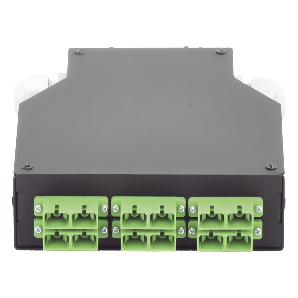 Distribuidor de Fibra Óptica para Riel Din, 6 Acopladores SC/APC Duplex Monomodo con Charola de Empalme