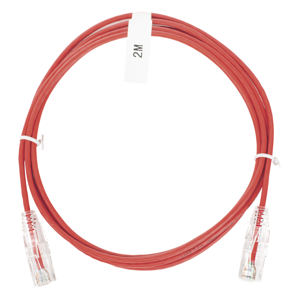 Cable de Parcheo Slim UTP Cat6 - 2 Metros (6.56 Pies) Rojo Diámetro Reducido (28 AWG)