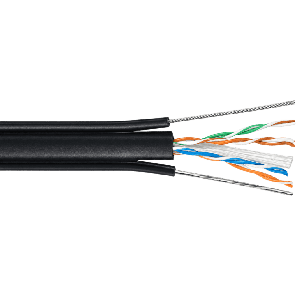Bobina de Cable UTP Para Elevador de 305 Metros, 4 Pares, CAT6, Revestimiento de PVC con Doble Cable Mensajero, 23 AWG