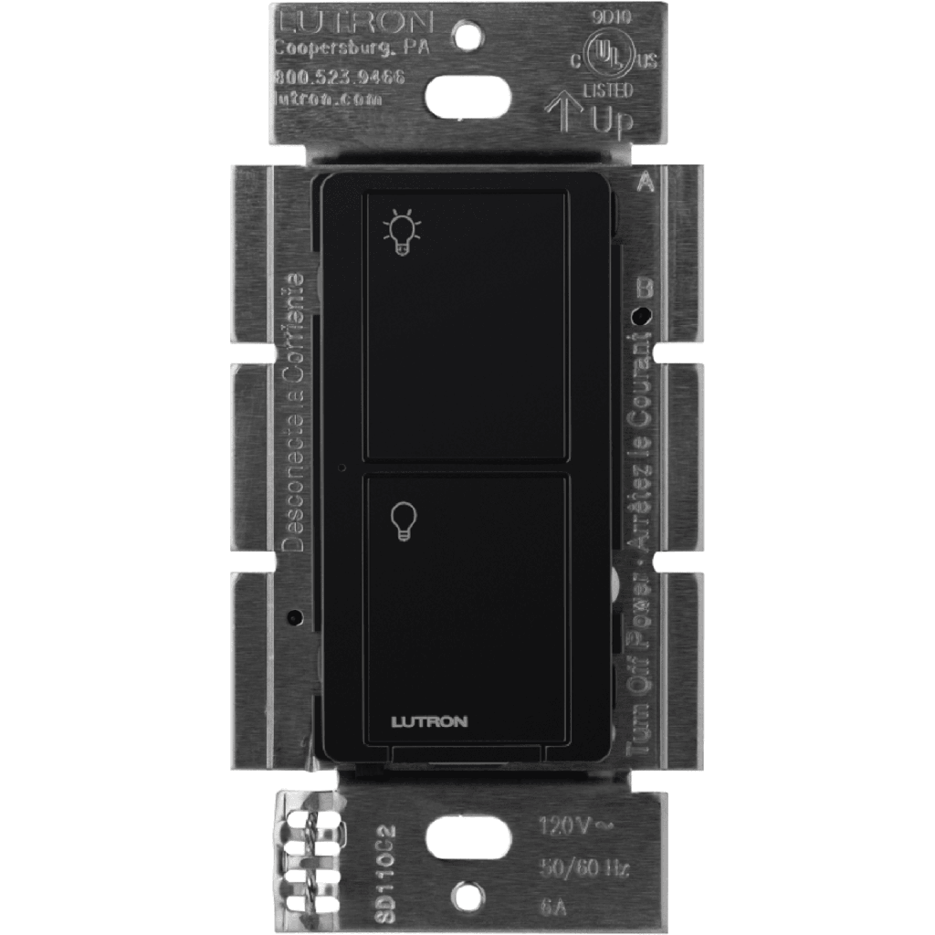 Interruptor de pared inteligente on/off Caseta Wireless de 5 A y 120/277 V, sin cable neutro, compatible con controles Pico y Smart Bridge, color negro