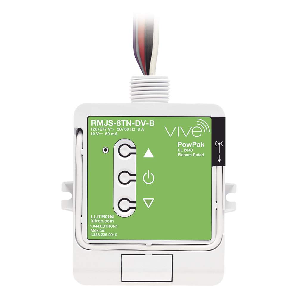 Módulo de atenuación PowPak inalámbrico con control 0-10 V de hasta 60 mA e interruptor de 8 A, 120/277 V, tecnología Clear Connect RF, compatible con hub Vive de Lutron