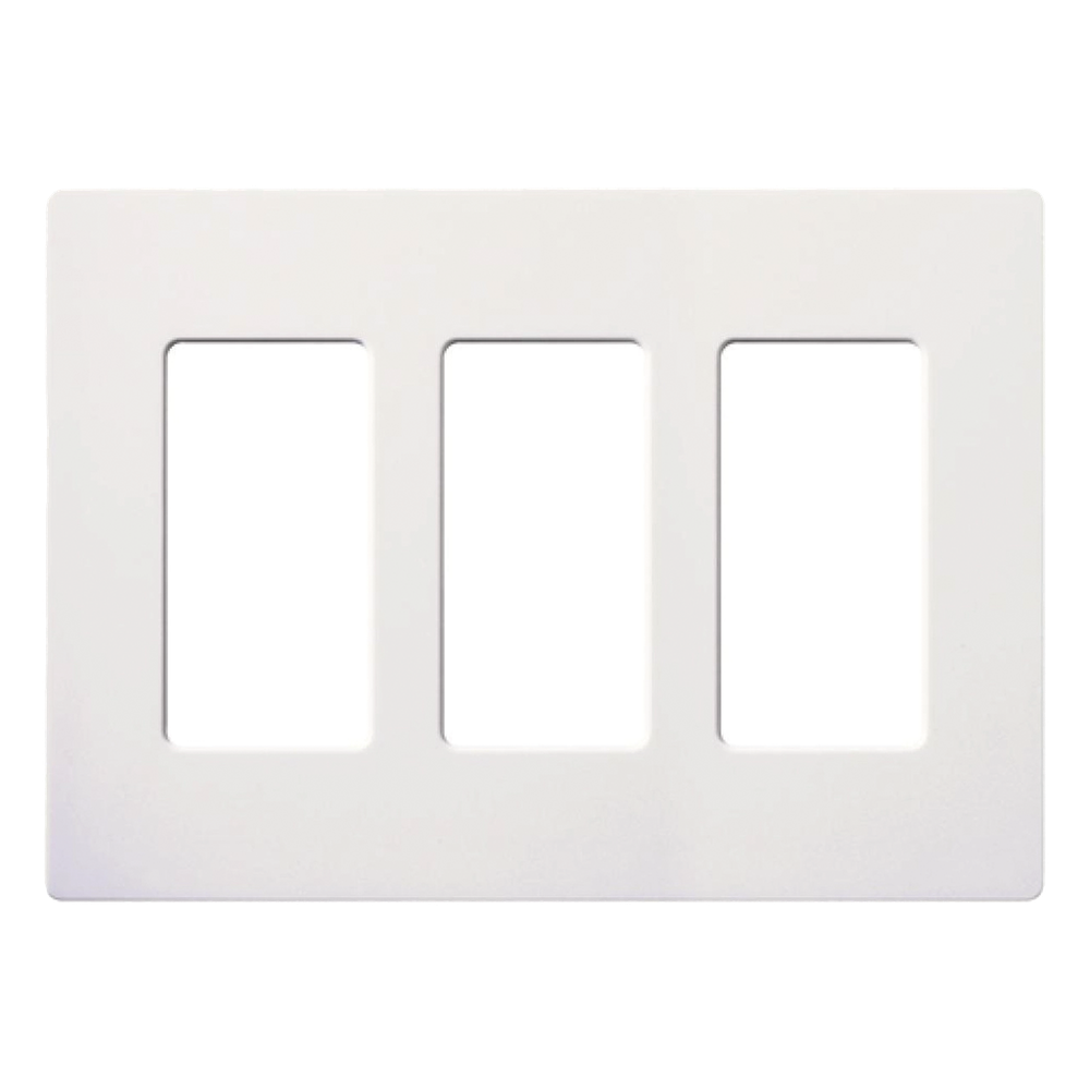 Placa de pared de 3 espacios sin tornillos visibles en acabado Snow satinado, compatible con atenuadores e interruptores Lutron Maestro, Diva, Claro y controles Pico