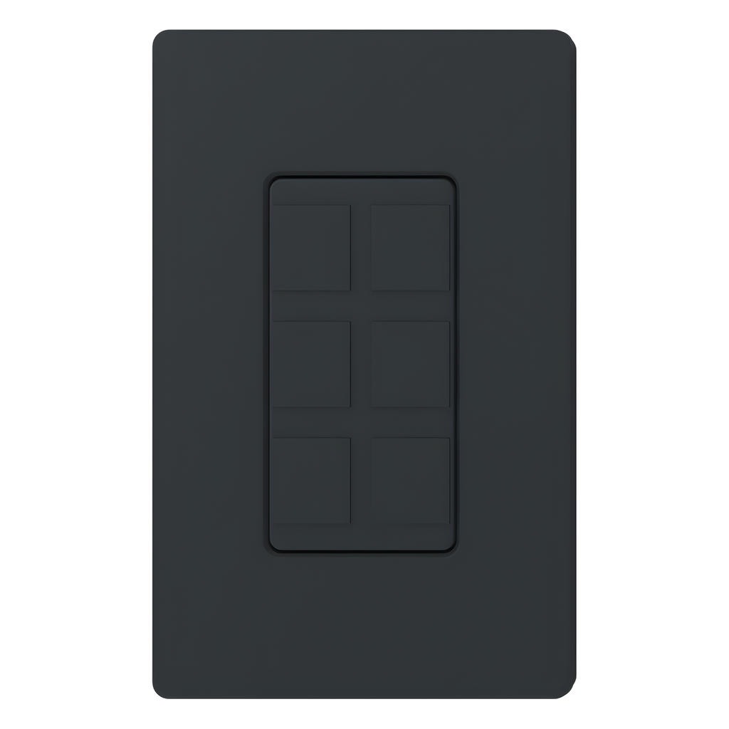 Marco de 6 puertos personalizable en campo para conectores de red, fibra óptica, coaxial o teléfono, acabado satinado Midnight, línea Satin Colors