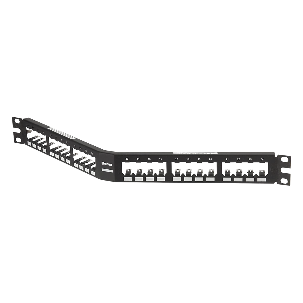 Panel de Parcheo Modular Mini-Com (Sin Conectores), Angulado, Totalmente Blindado, de 24 Puertos, 1UR