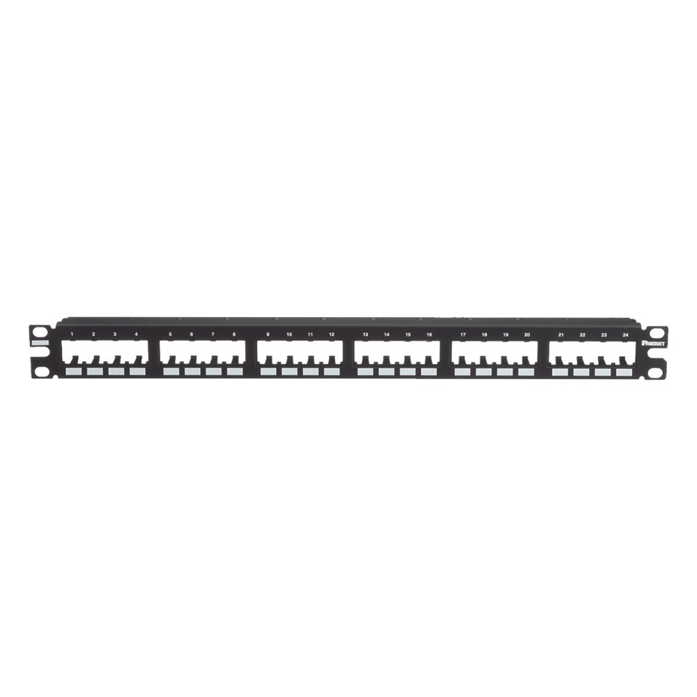 Panel de Parcheo Modular Mini-Com (Sin Conectores), Plano de Instalación al Ras, Sin Blindaje, de 24 Puertos, 1UR
