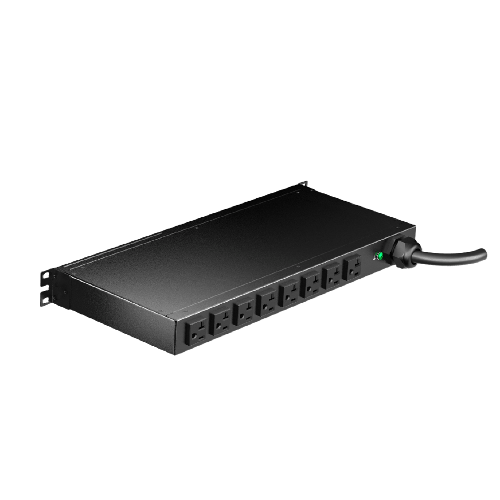 [E08D10M] PDU ES2P Monitoreable (MI) para Distribución de Energía, Enchufe de Entrada NEMA 5-20P, Con 8 Salidas 5-20R, Horizontal 19in, 120 Vca, 20 Amp, 1 UR