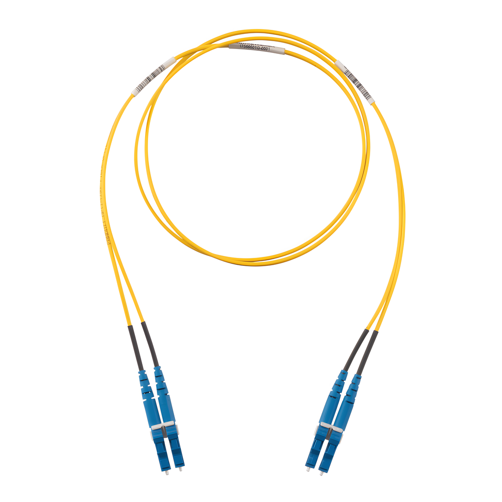 Jumper de Fibra Optica Monomodo 9/125 OS2, LC-LC Duplex, LSZH (Cero Halógenos), Color Amarillo, 1 Metro (3.28 Pies)