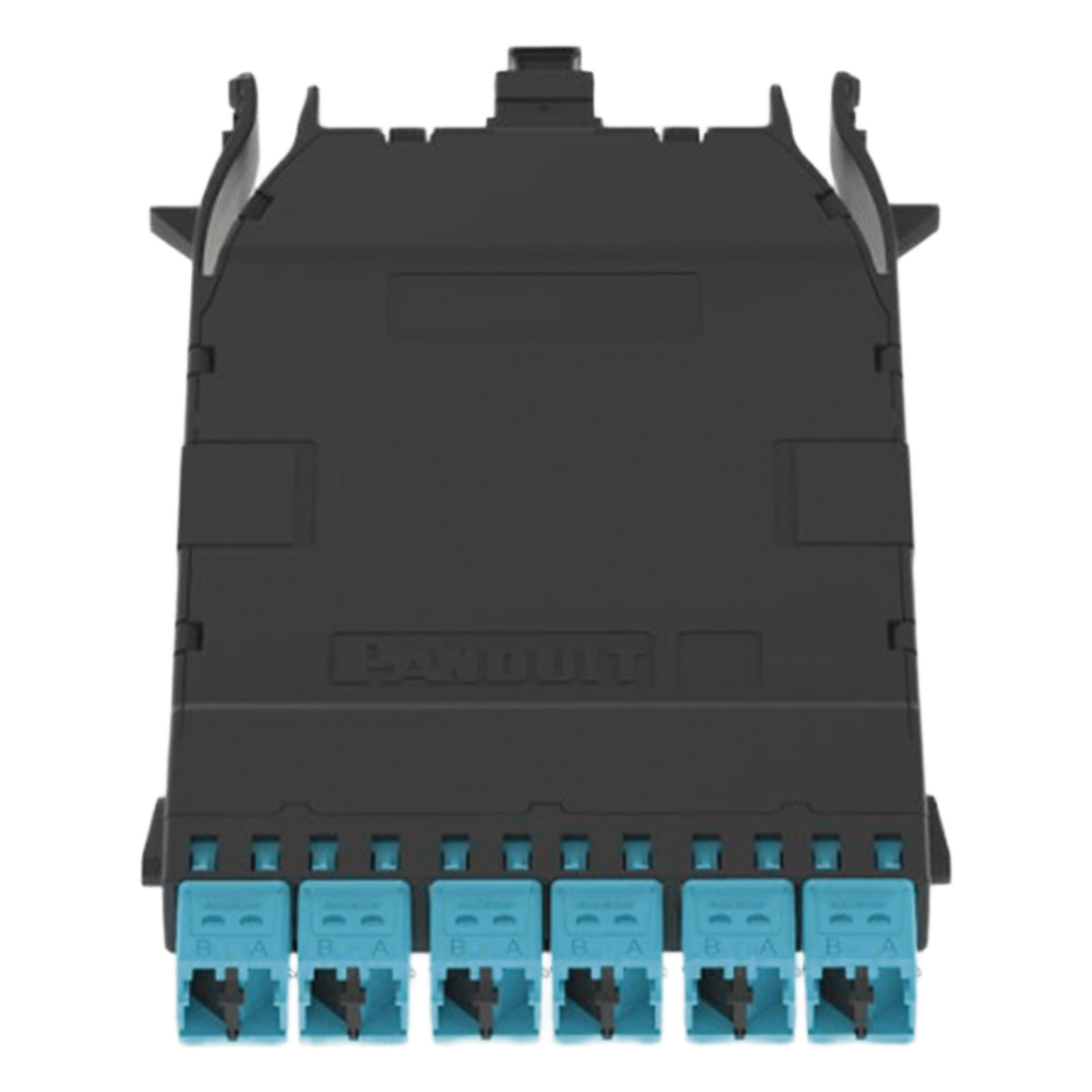 Cassette HD Flex Para 12 Fibras Multimodo OM4, de MPO a 6 Conectores LC Duplex, Color Aqua