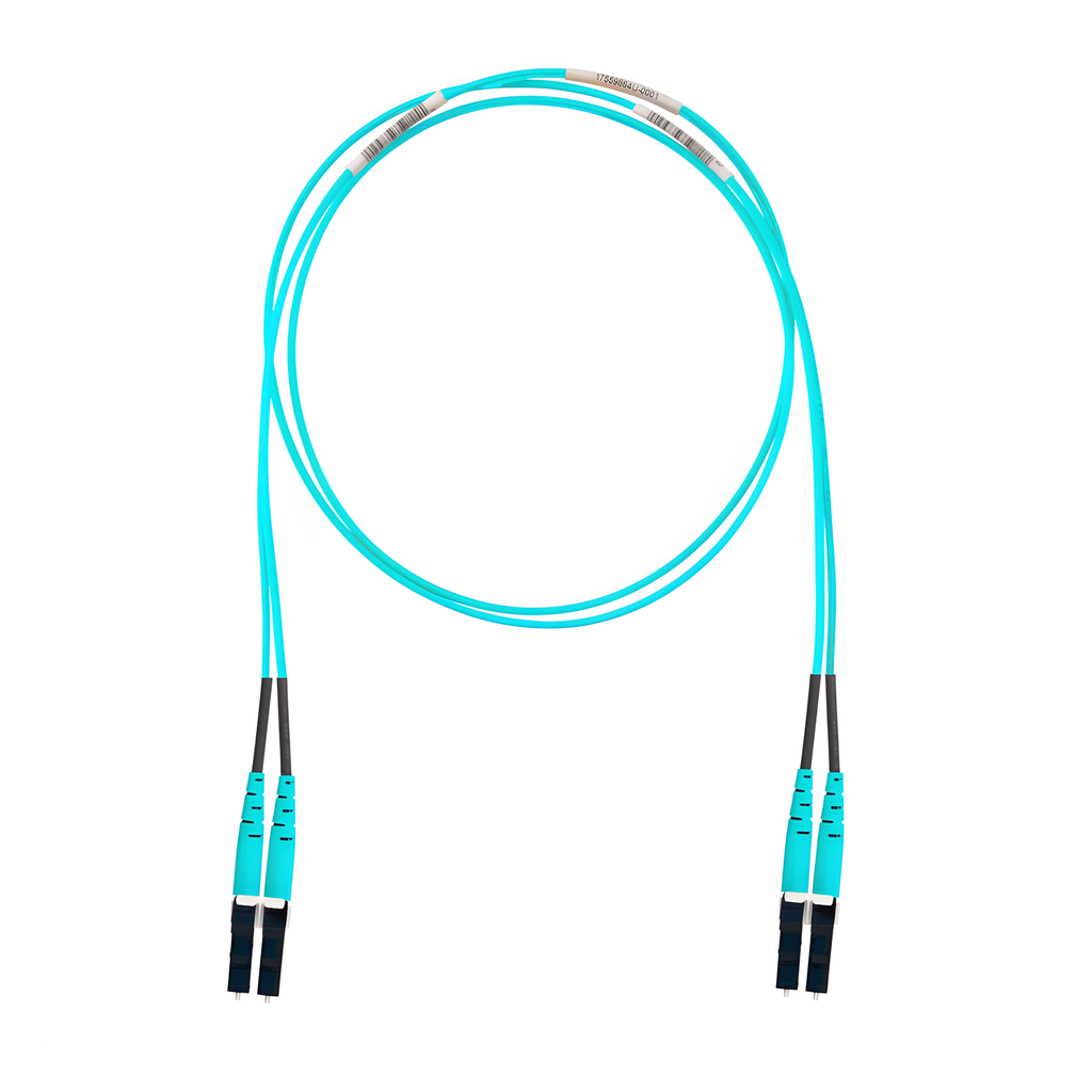 Jumper de Fibra Optica Multimodo 50/125 OM4, LC-LC Duplex, OFNR (Riser), Color Aqua, 30 Metros (98.43 Pies)