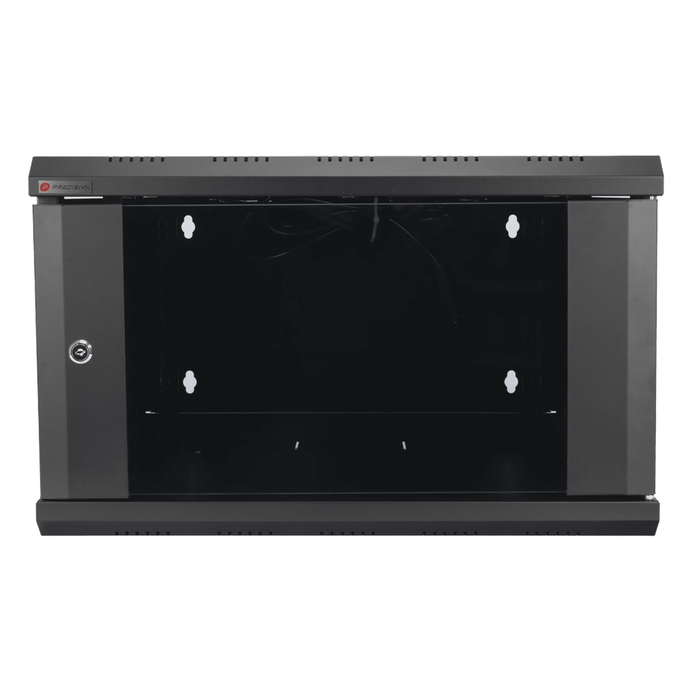 Gabinete de Pared Desarmado / 6U / 19 Pulgadas / 600 x 550 x 382 mm / Cristal Templado 5 mm / Carga Estática 60 kg / Acero SPCC RAL 9004 / IP20 Interior / RoHS