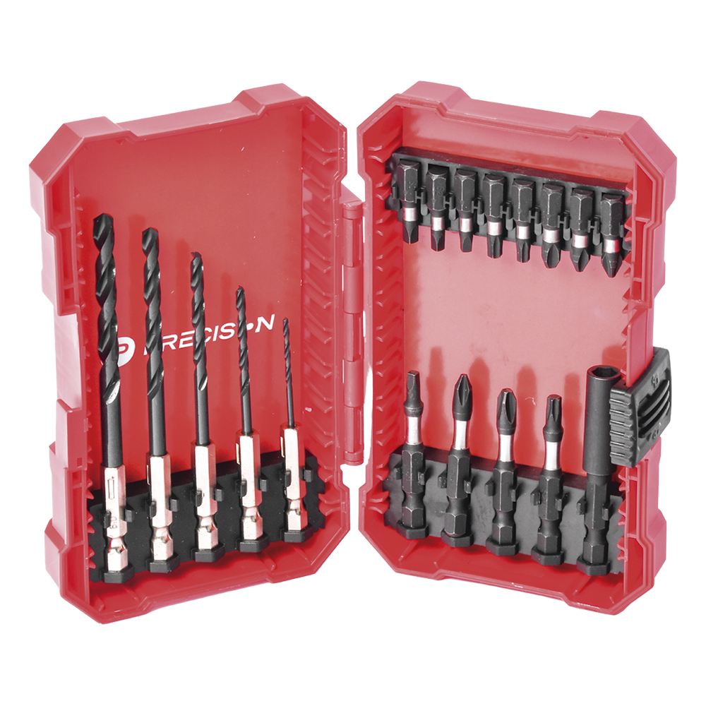 Juego de 18 Puntas y Brocas para Taladro, con Entrada Hexagonal de 1/4", Incluye Estuche.