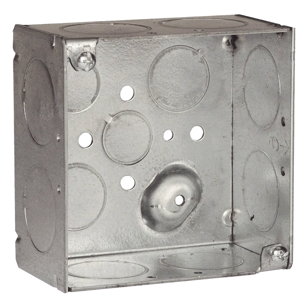 Caja Cuadrada Galvanizada de 4" x 4"/ Profundidad de 2 1/8" /8 Entradas 1", 3 Entradas 1/2" y 2 Entradas 3/4"/ Soldada.