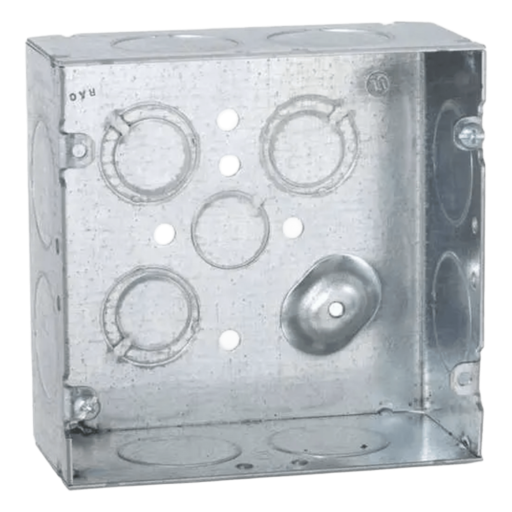 Caja Cuadrada 4 11/16 x 4 11/16"/ Profundidad 2- 1/8"/ Cuenta con 1 Entrada de 1/2", 8 de 1" y 3 TKO (1/2"-3/4").