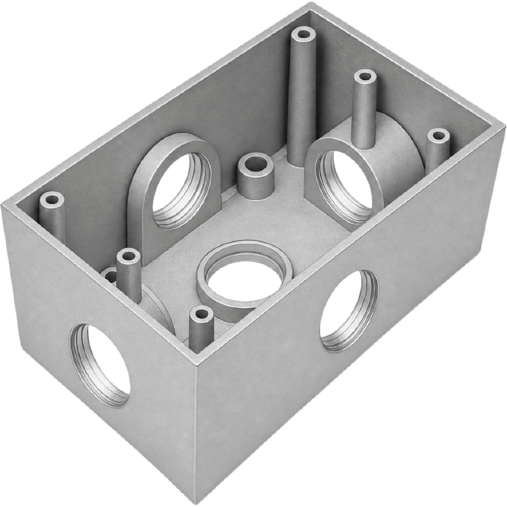 Caja Condulet FS de 3/4" (19.05 mm ) con cinco bocas a prueba de intemperie.