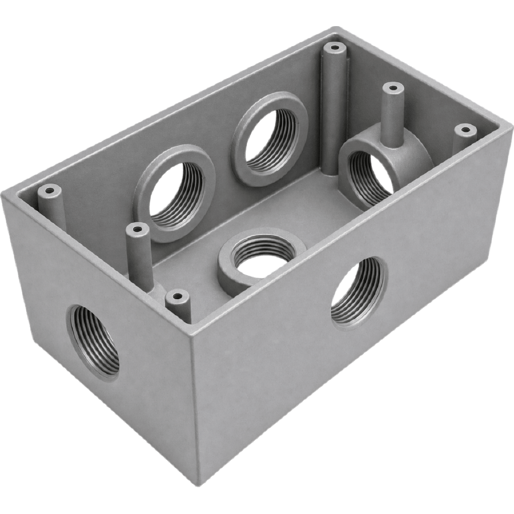 Caja Condulet FS de 1/2" (12.7 mm) con seis bocas a prueba de intemperie.