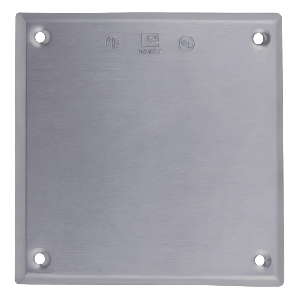 Tapa cuadrada ciega de aluminio para caja cuadrada.