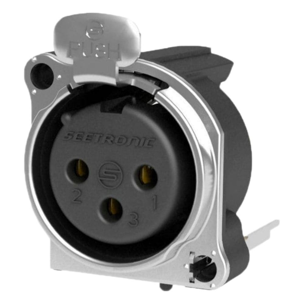 Conector XLR Hembra de 3 Polos SEETRONIC SCADF3-V – Brida Metálica
