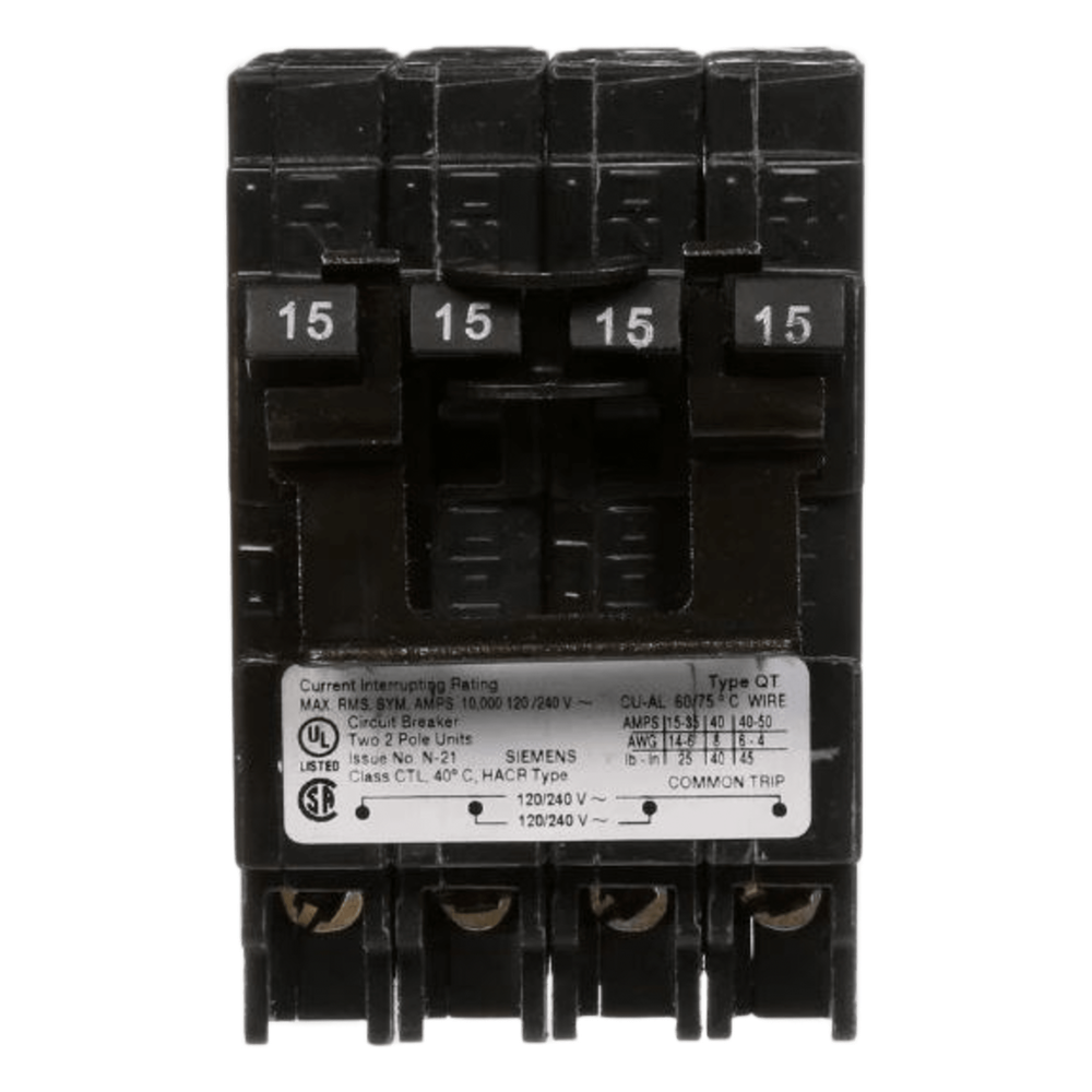 Interruptor automático TRIPLEX enchufable tipo QT 2 polos simples, 1 polo doble, 15-30 amp