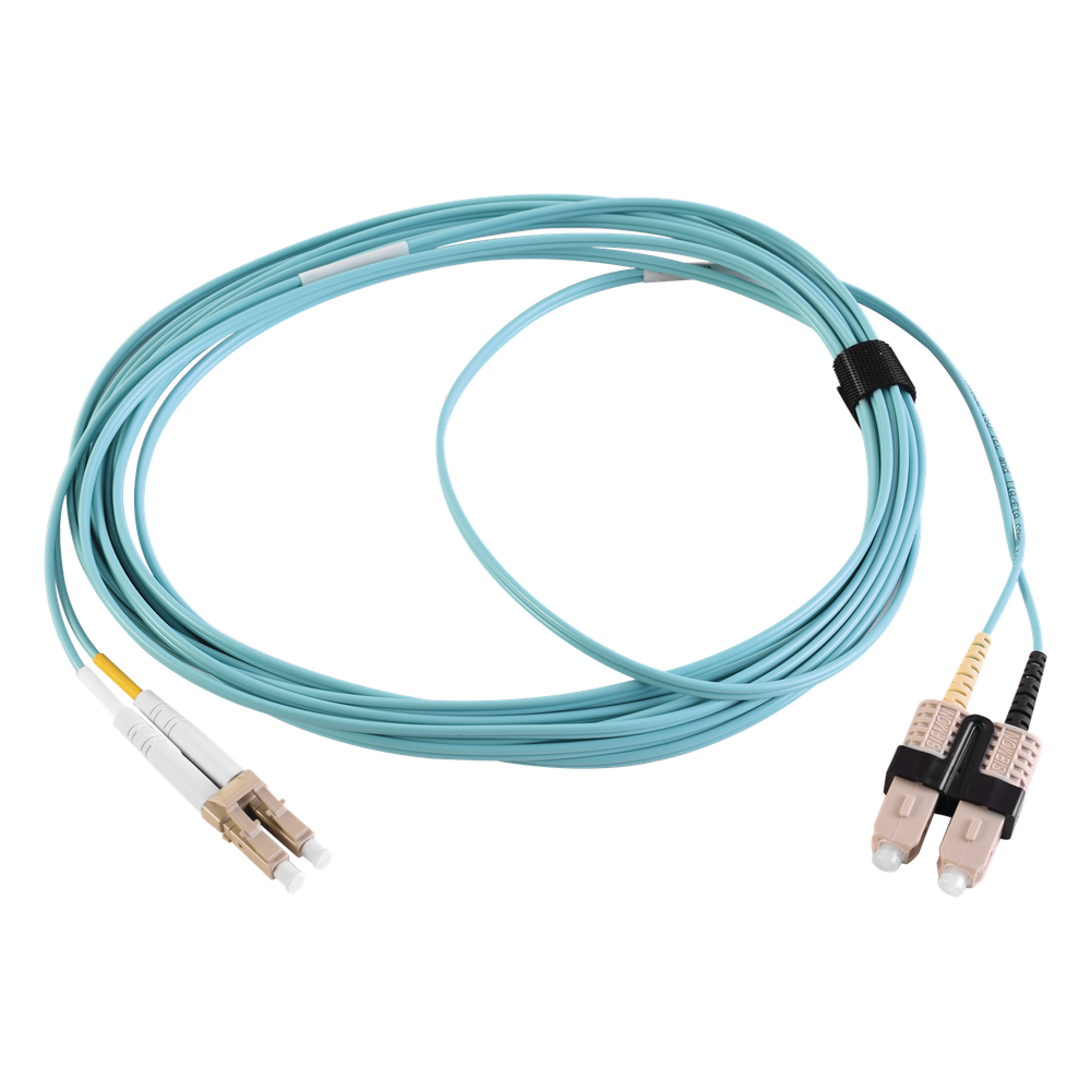 Jumper de Fibra Óptica Multimodo 50/125 XGLO OM3, LC-SC Duplex, OFNR, Color Aqua, 2 Metros (6.56 Pies)