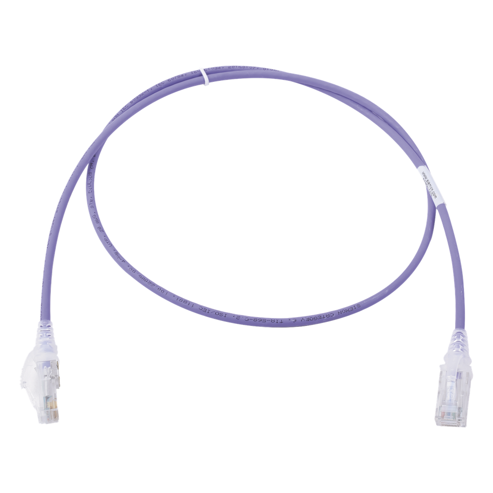 Patch Cord MC6 Modular Cat6 UTP, CM/LS0H, 0.91 Metros (3 Pies), Color Violeta, Diámetro Reducido (28AWG), Versión Bulk (Sin Empaque Individual)