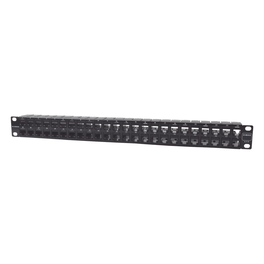 Patch Panel UTP Z-MAX de 48 Puertos, Precargado con Jacks Categoría 6, Plano, 1UR