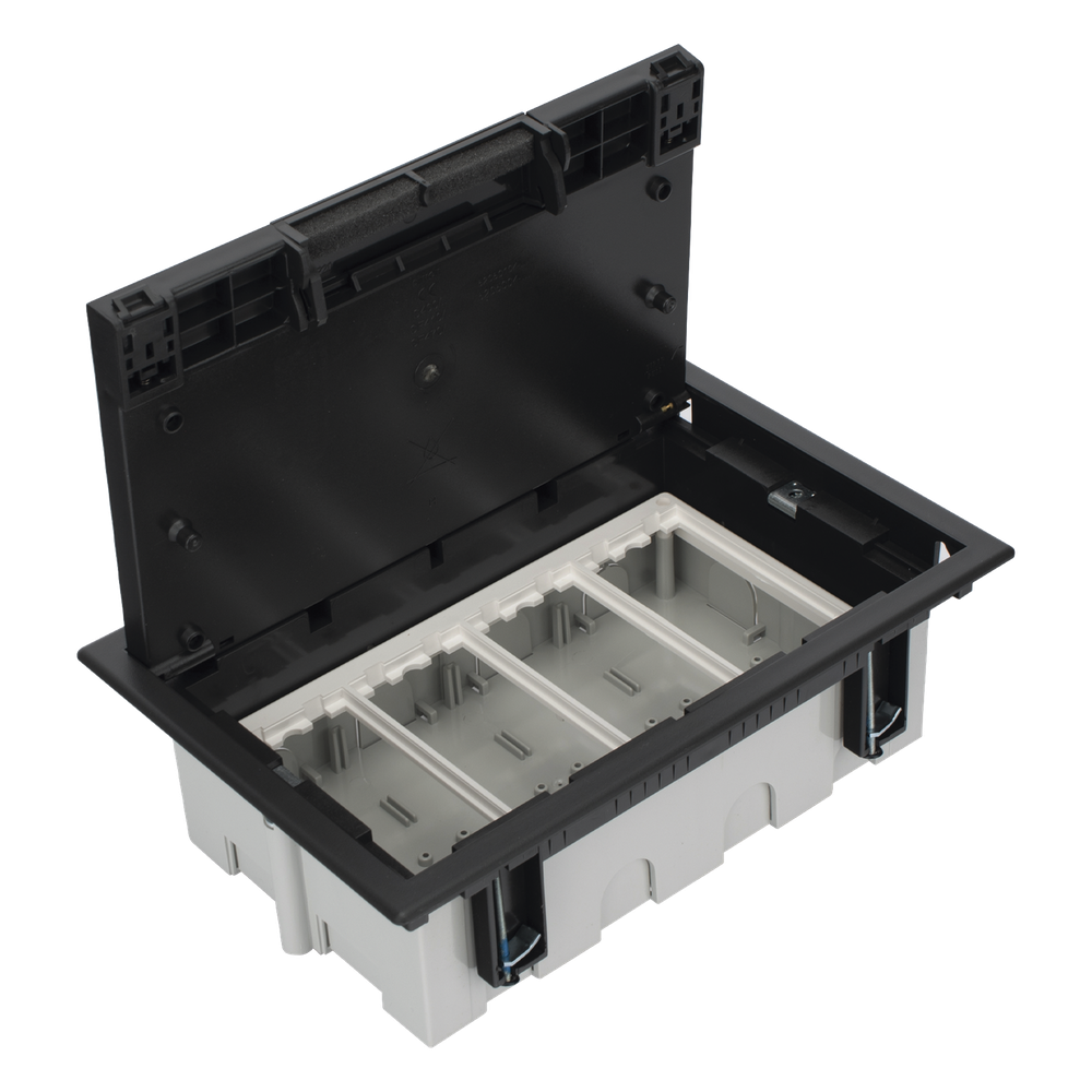 Caja Para Instalación en Piso Falso para Voz, Datos o Contactos Eléctricos / Capacidad para 4 Módulos / Espacio Embellecedor en la Tapa / Profundidad Ajustable de 90 a 120 mm (3.54 a 4.72 pulgadas) / Los Módulos se Adquieren Aparte / (SF410/14CY)