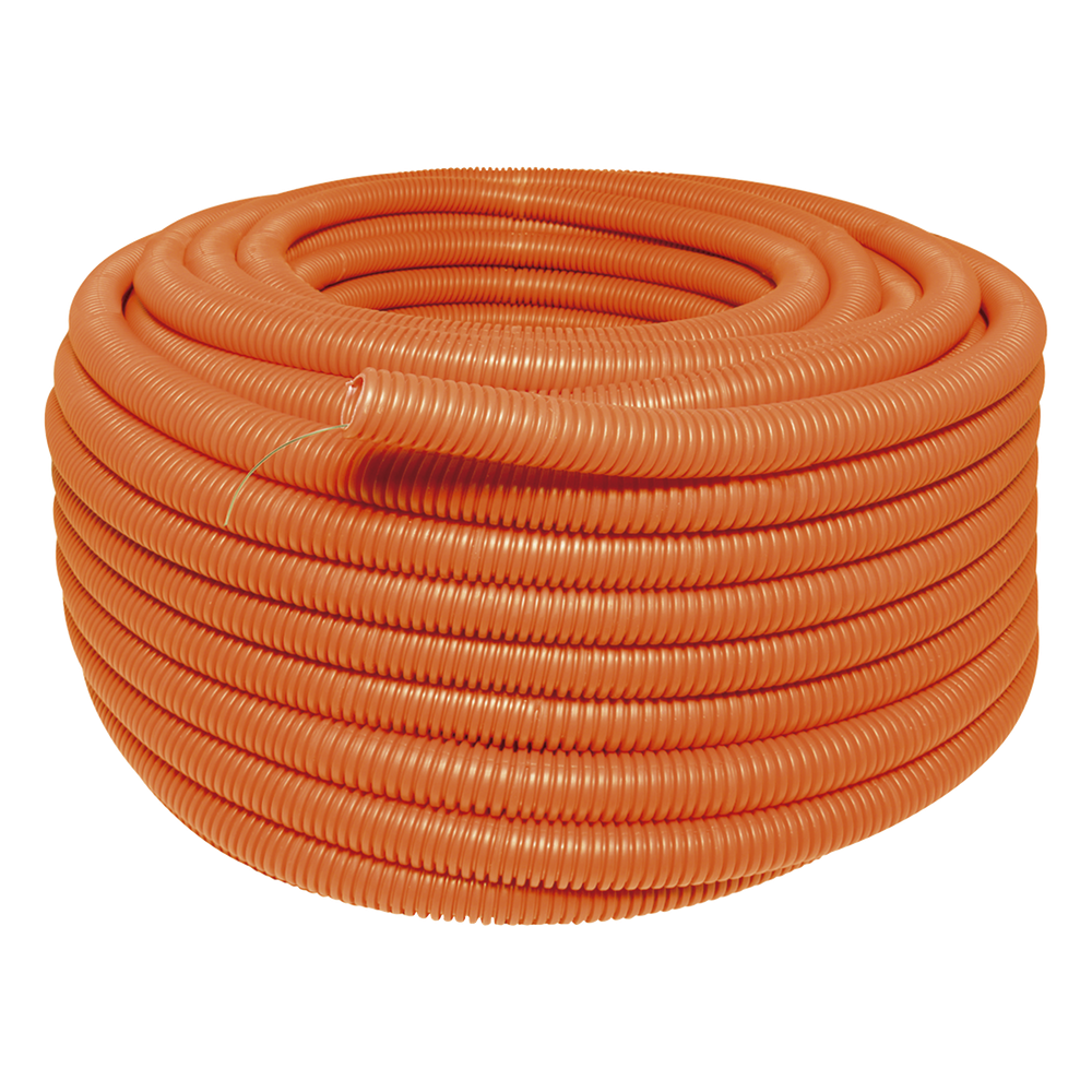 Manguera Poliducto Corrugado Flexible Naranja Reforzado de 3/4" x 50 m Para Instalaciones Eléctricas /Polietileno Alta Densidad HDPE/ Sin guía /Resistente a Intemperie.