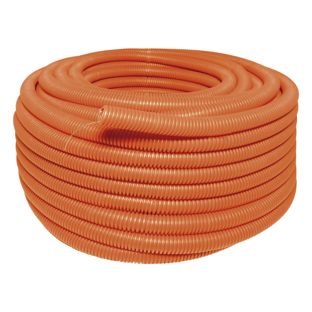 Manguera Poliducto Corrugado Flexible Naranja Reforzado de 1" x 50 m Para Instalaciones Eléctricas /Polietileno Alta Densidad HDPE/ Con guía /Resistente a Intemperie.
