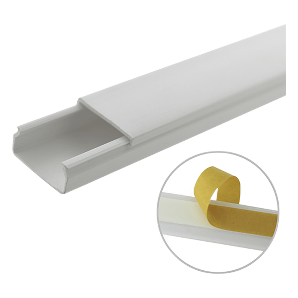 [TMK-1020-SD-CC] Canaleta blanca de PVC auto extinguible, sin división, 20 x 10 mm, tramo de 6 pies, con cinta adhesiva (5101-21262)